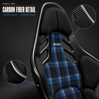 Siège baquet de course personnalisé en fibre de carbone avec tissu à carreaux bleus pour modification automobile, amélioration de l'intérieur OEM