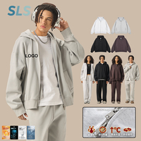 Sweat-shirt décontracté à capuche en polyester/coton anti-plis, écologique, avec double fermeture éclair, 355g, personnalisable, pour l'automne et l'hiver, vente en gros