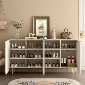 Creamy Style <b>Wall</b> Mounted <b>Shoe</b> Cabinet Rectangle Painted Punch Free Entryway <b>Storage</b> For Home Use - Product Image 4