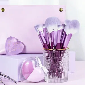 14 шт., фиолетовый Высококачественный Экологически чистый профессиональный логотип с блендером в форме сердца, набор кистей для макияжа