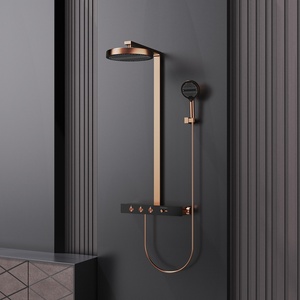 Französisches Neues Retro Vollkupfer Gebürstetes Roségold Quadratisches Wandmontiertes Aufbewahrungsregal Konstante Temperatur Duschknopf Duschset - Product Image 1