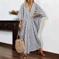Robe longue rayée à col en V pour femmes, robe pull décontractée en tricot pour femmes