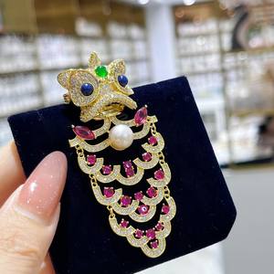 Broche en cristal de style rétro chinois, pendentif danse du lion, badge en métal de palais, épingle de col, mode homme et femme, une paire à porter - Product Image 3