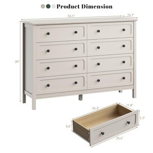 <span class=keywords><strong>Commode</strong></span> moderne en bois blanc de luxe, 55 pouces de large, 8 tiroirs, écologique, gain de place, avec poignées métalliques pour salon, couloir - Product Image 2