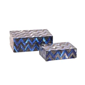 Two Shade Blue Chevron Pattern Bone Mosaic Wooden Box Match Available in All Sizes and Colours Jewelry Box Organizer