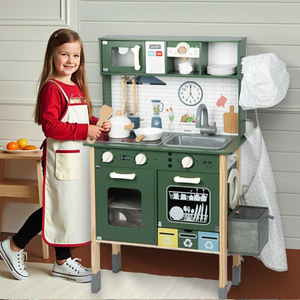 Multi-functional Wooden Kitchen Toys Green Cooking Food <strong>Garbage</strong> <strong>Sorting</strong> with Blackboard Pretend Play Set - Product Image 2