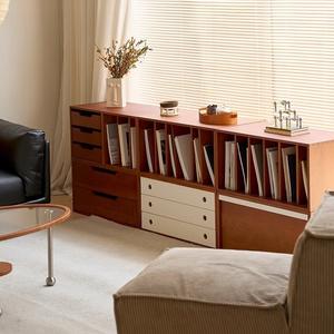 Armoire modulaire sur pied, armoire de rangement basse, style vintage, armoire de salon, bois de buis, 5 compartiments, utilisation adulte - Product Image 3