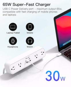 Regleta de alimentación de abrazadera de escritorio con lista ETL más vendida con puerto de 2PD 65W y 2 puertos de 65W con varias formas de montaje disponibles, puerto de <span class=keywords><strong>USB</strong></span>-C PD 65W - Product Image 4