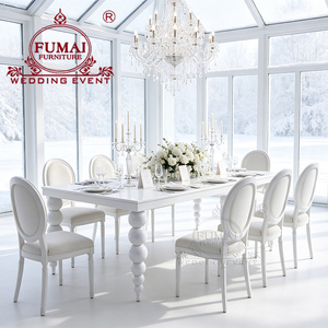 Wholesale Commercial Hotel Furniture <b>White</b> Iron Metal Glass Top 12 Seater Banquet <b>Tables</b> and Chairs - Product Image 1