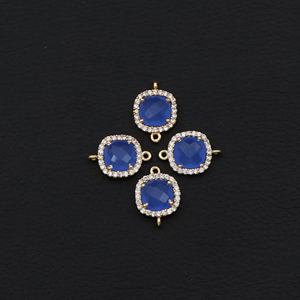 Ink Blue Chalcedony Gemstone Diy Connectors Making Jewelry 11 mm Cushion Shape <b>Double</b> Bail Pendants & <b>Necklace</b> Findings - Product Image 1