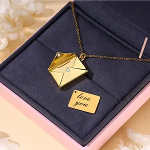 Fashion Creativity Engravable Love Letter Envelope Pendant Necklace Customizable Card Slot Family Envelope Necklace For Gift