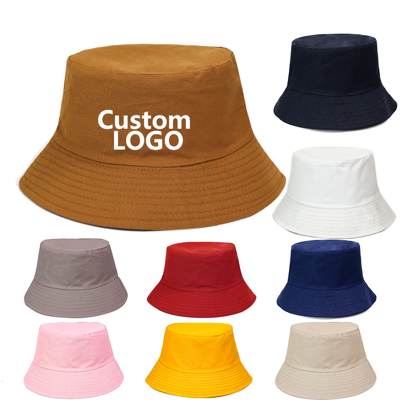 HB0001 topi bucket semua cetak kustom satu sisi topi bucket vercapik merah abu-abu cokelat hitam pria topi bucket katun golf untuk wanita