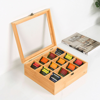 Boîte de rangement à thé en bois de bambou écologique, décoration moderne pour la maison, avec 12 compartiments et design multifonctionnel