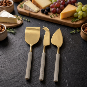 Ensemble de couteaux à fromage modernes avec manches élégants, outils de service réutilisables en acier inoxydable pour plateaux de fromages et dîners - Product Image 1