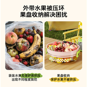 Double Layer Drain Tray Round Portable Fruit Basket With Lid For Kitchen Storage - Product Image 4