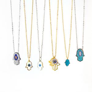 Wholesale High Quality Eye Stainless Steel Hamsa <b>Hand</b> 18k <b>Gold</b> Plated Beaded Charm Chain Choker Pendant Necklace - Product Image 4
