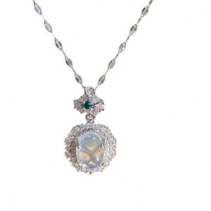 Collar de Acero Inoxidable de Lujo con Dijes de Circonita Rosa y Diamantes, Colgante de Imitación de Calcedonia y Jade, Collar de Acero de Titanio - Product Image 5