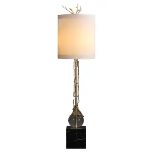 Postmodern Creative Fashion Copper Floor Lamp The Sitting Room The Bedroom Fabric Lampshade Contracted Crystal Floor Lamp
