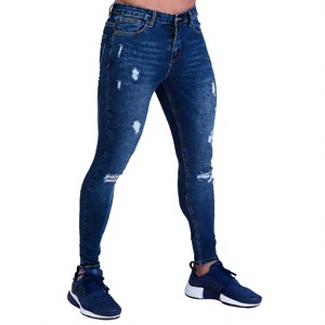 Pantalones vaqueros ajustados de mezclilla elástica de algodón y spandex para hombre, estilo casual y urbano, con efecto desgastado, de primera calidad - Product Image 3