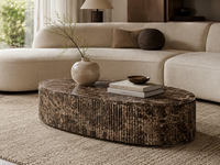 Table basse ovale personnalisée en marbre Emperador foncé, meuble de salon en pierre naturelle, table centrale en marbre brun cannelé