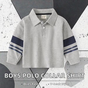 Vêtements de boutique pour enfants en gros : Chemises et hauts décontractés à manches longues pour garçons, en tricot respirant à séchage rapide, col en V - Product Image 3