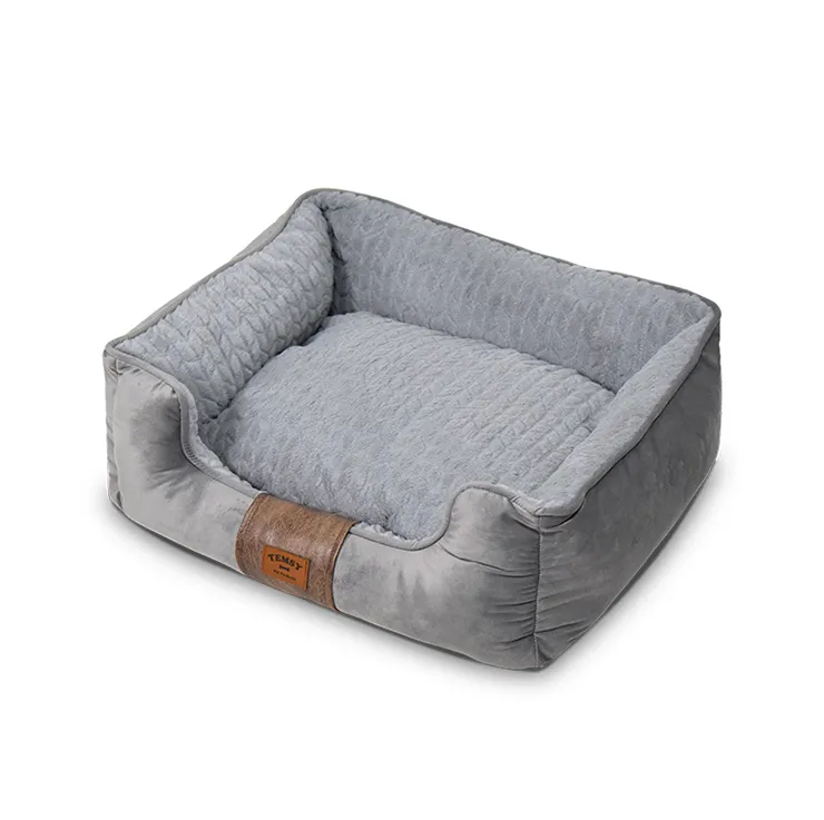 Fabricante de China, cama de perro de felpa gris gigante de fácil limpieza de lujo personalizada, cama de cojín de lavado desmontable para perros grandes