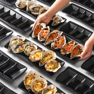 Black Frosted Oyster Plate Heat Resistant Commercial BBQ Seafood Serving Tray For Restaurant Use - Product Image 1