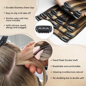 Extensiones de Cabello Humano Remy <span class=keywords><strong>con</strong></span> Clip, 20 Pulgadas, 8 Piezas, 100g, Doble Trama, Sin Costuras, <span class=keywords><strong>Balayage</strong></span> Marrón Oscuro <span class=keywords><strong>con</strong></span> Reflejos <span class=keywords><strong>Castaño</strong></span>, Invisibles - Product Image 1