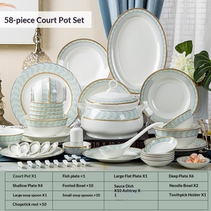 Conjunto de Louças de Cerâmica Chinesa Moderna Pintada à Mão com Fio Dourado para Natal 56 Peças para Uso em Casa e Restaurante - Product Image 5