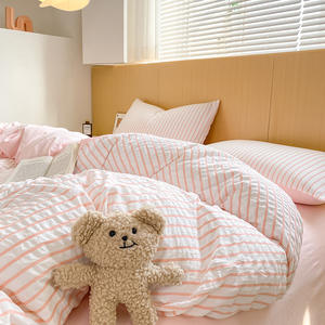 Sac de lit <span class=keywords><strong>double</strong></span> couche en coton lavé rayé dopamine quatre pièces Ensembles de housse de <span class=keywords><strong>couette</strong></span> transfrontalière coréenne non imprimés pour usage domestique - Product Image 6