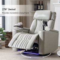 270 °   Sillón Reclinable Giratorio Eléctrico para Cine en Casa, Sofá para Juegos con Tira de Luces LED, Portavasos con Bandeja y Soporte para Teléfono