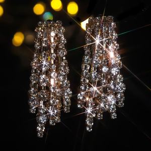 European American High-End Luxury Gold Plated Zinc Alloy Butterfly Design Trendy Shiny Rhinestone <b>Long</b> Tassel Drop <b>Earrings</b> - Product Image 4