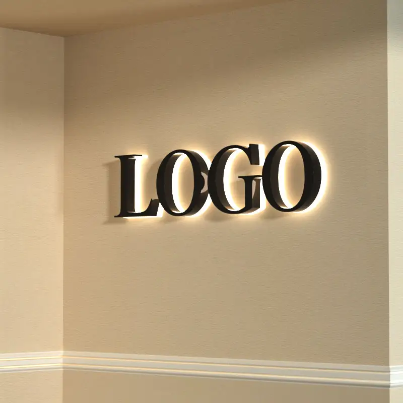 Kustom papan reklame Led 3d Logo emas lampu latar Led papan nama luar ruangan tanda toko kopi huruf krom Backlit