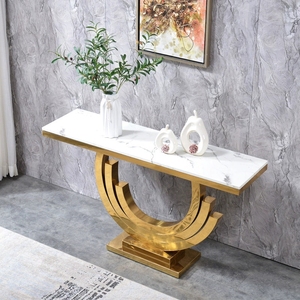 Mesa de entrada de mármol Artificial de acero inoxidable dorado cromado moderno de lujo consola Mesa consola para sala de estar - Product Image 4