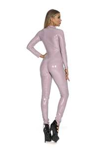 Sexy PU Leather Catsuit <strong>Bodysuit</strong> Women's Hot Metallic Zip Front Mock Neck Catsuit <strong>Bodysuit</strong> - Halloween Adult Costume - Product Image 5