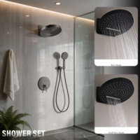 Ensemble de douche haut de gamme pour projets hôteliers et villas, mitigeur de douche dissimulé en laiton 3 voies, finition PVD gris anthracite, avec fonctions pluie et cascade