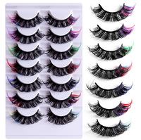 Lot de 7 paires de faux cils colorés à rayures pour festivals, Halloween et maquillage de scène – En stock