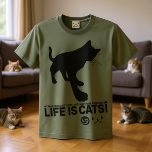 T-shirt Scopy Cat Servant da uomo e da donna a maniche corte verde oliva con stampa Life Is Cats - Product Image 3