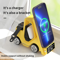 Support de bureau sans fil T20 tout-en-un en forme de voiture avec réveil et lumière, station de charge rapide 15W pour montre et écouteurs