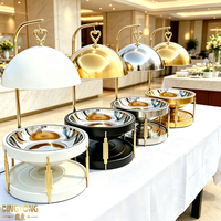 Ensemble de réchauds de luxe 8L en acier inoxydable avec couvercle suspendu, doré, pour buffet, maintien au chaud des aliments, idéal pour hôtels, mariages et traiteurs