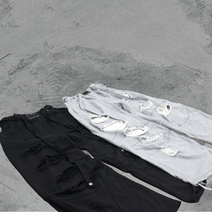Jogging surdimensionné en coton à taille élastique avec broderie et impression de logo personnalisés, style streetwear, coupe large et ample - Product Image 3