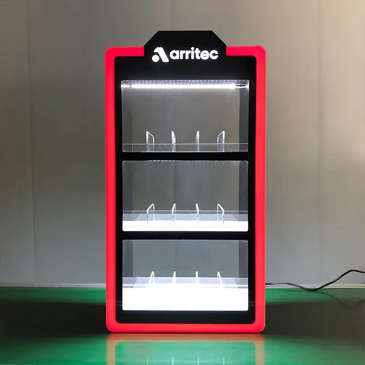 Suporte de exposição acrílico LED de 3 camadas para cigarro personalizado óleo essencial óptico