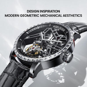 Reloj Tourbillon Original AGELOCER con Correa de Acero, Reloj Mecánico Manual de Lujo para Hombre, Diseño de Esqueleto, Bisel con Diamantes - Product Image 2