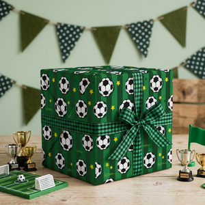 Soccer Ball Pattern Wrapping <b>Paper</b> <b>Roll</b> Green Striped Football Design Gift <b>Wrap</b> for Sports Theme Parties and Celebrations - Product Image 1