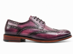 Chaussures Richelieu pour Hommes en Cuir Véritable Bicolore Violet, à Lacets, Bout Rond, Perforées, pour le Bureau, les Affaires et les Mariages - Product Image 2