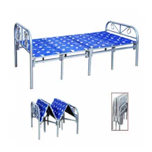 Cama dobrável de metal portátil, cama dobrável com tronco