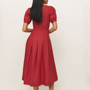 Vestido Midi de Algodón Lavable de Alta Calidad con Mangas Farol Tejidas Rojas de Marca Privada, Cintura Natural, OEM/ODM - Product Image 4