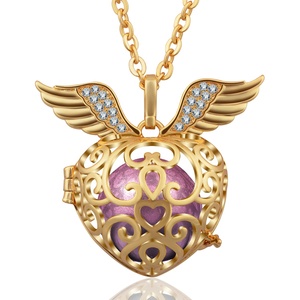 Merryshine Cubic Zirconia Cuore Medaglione Angelo Chime <span class=keywords><strong>Gravidanza</strong></span> Bola Sfera di Armonia Chiamante Campana <span class=keywords><strong>Collana</strong></span> - Product Image 1