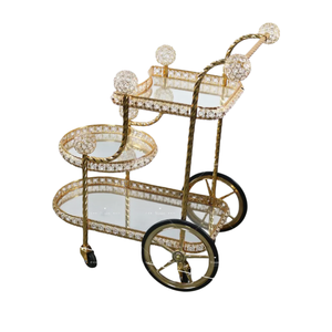 <span class=keywords><strong>Chariot</strong></span> <span class=keywords><strong>de</strong></span> <span class=keywords><strong>service</strong></span> et plateau dorés en métal au <span class=keywords><strong>design</strong></span> élégant pour café et thé, <span class=keywords><strong>chariot</strong></span> <span class=keywords><strong>de</strong></span> luxe à roulettes miroir pour hôtel - Product Image 1
