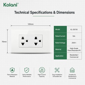 แผงจ่ายไฟติดผนังแบบโมดูลาร์แนวตั้ง Kolani รุ่น 120, 16A 250V ซ็อกเก็ตปลั๊กหลายช่องแบบฝัง 6 รู พร้อมฝาครอบนิรภัย - Product Image 4